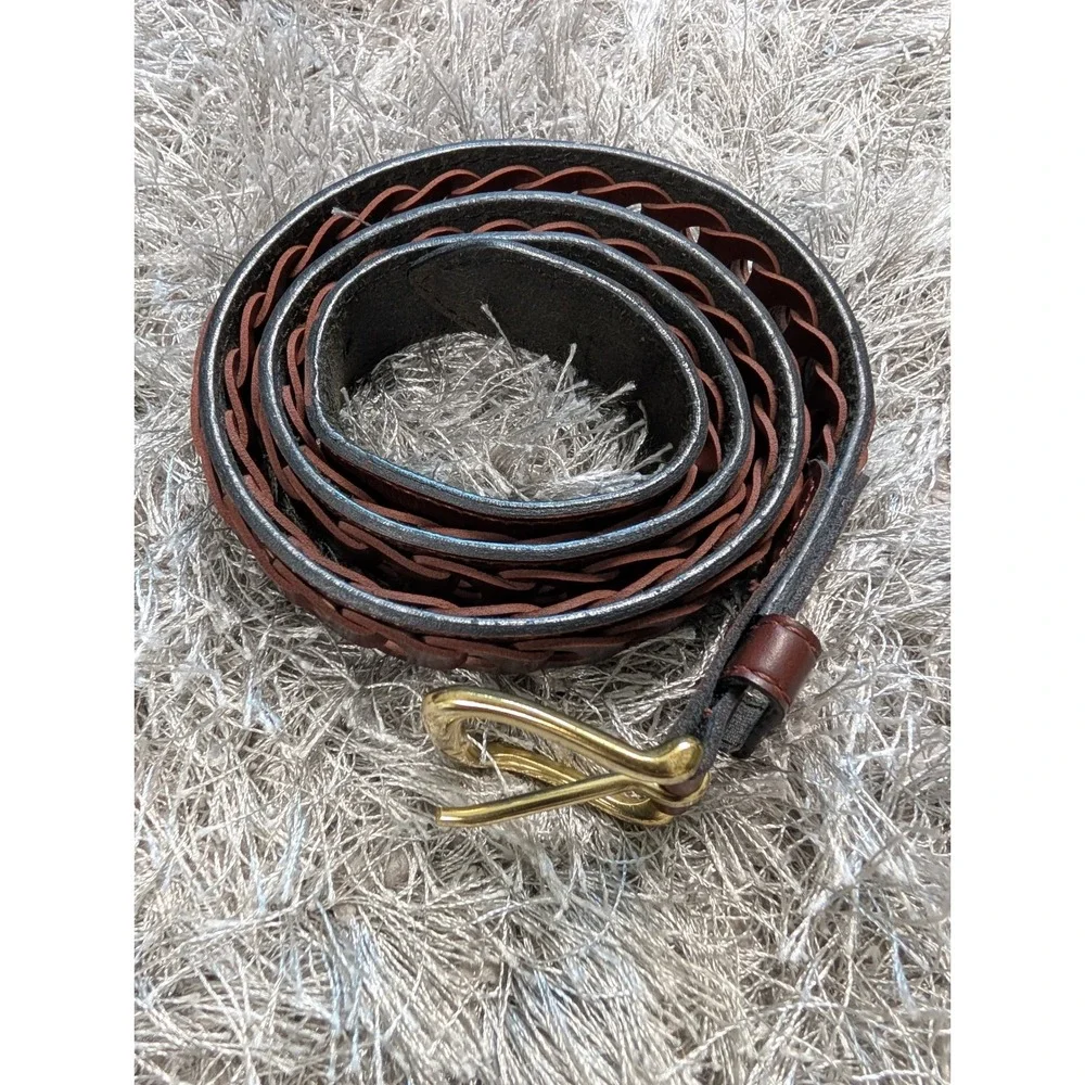 Unbranded Mens Brown Braided Bonded Leather‎ Belt Size 34 Gold Buckle